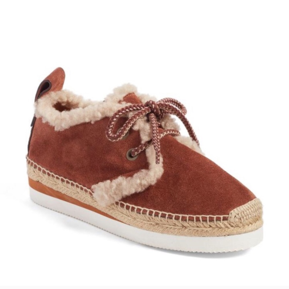 See by Chloe Shearling Glyn Lace Up Espadrilles